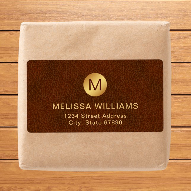 Classy Chic Brown Texture & Gold Initial Shipping Label (Creator Uploaded)