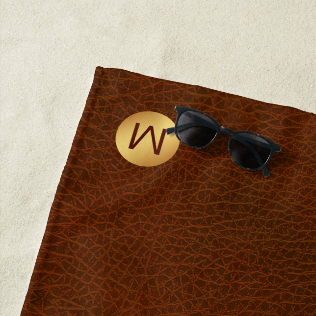 Classy Chic Brown Texture & Gold Monogram Initial  Beach Towel (In Situ)