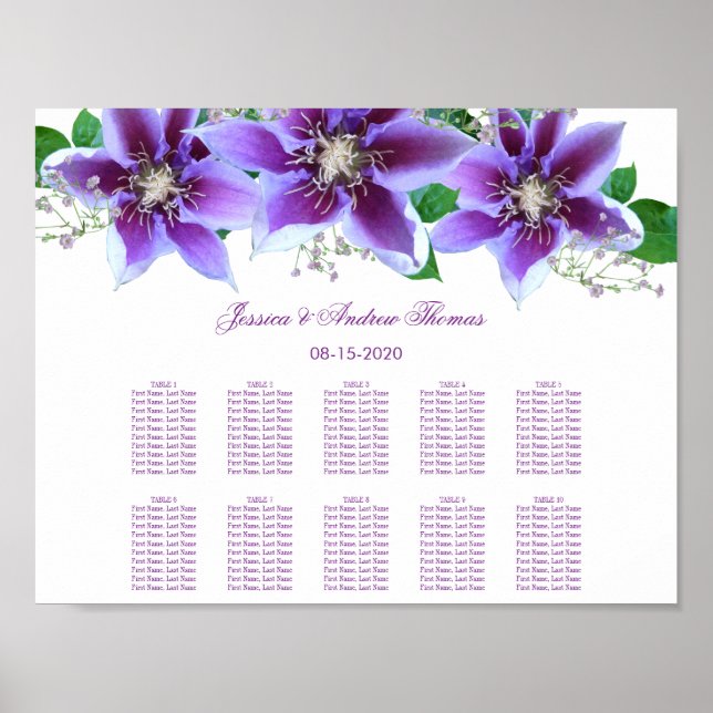 Classy Chic Clematis Wedding Seating Chart (Front)