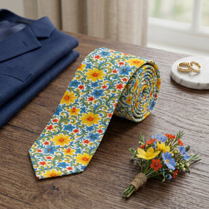 Classy Chic Colorful Leaves Floral Art Pattern Neck Tie