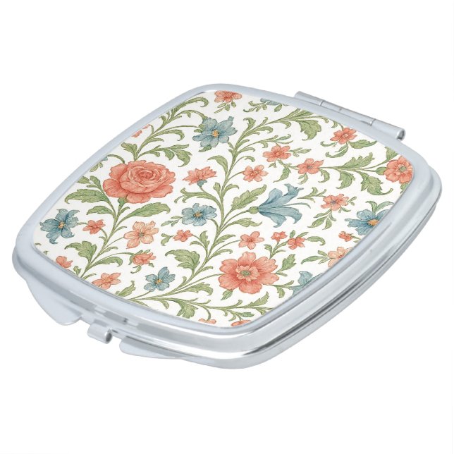 Classy Chic Compact Mirror With Floral Art Pattern (Turned)