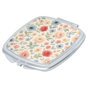 Classy Chic Compact Mirror With Floral Art Pattern