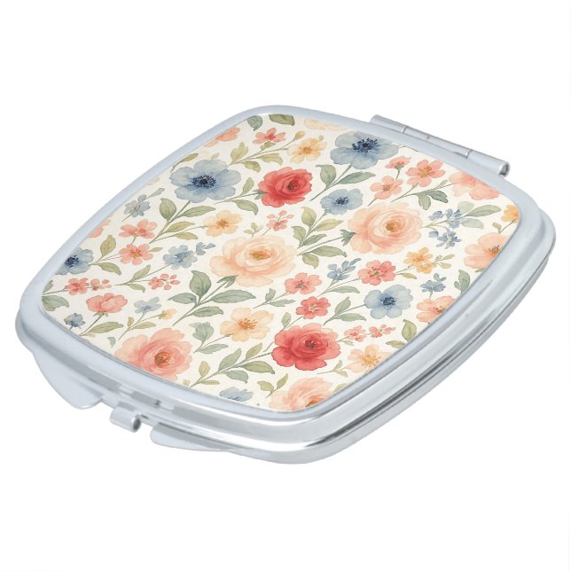 Classy Chic Compact Mirror With Floral Art Pattern (Turned)