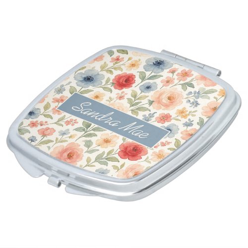 Classy Chic Compact Mirror With Floral Art Pattern