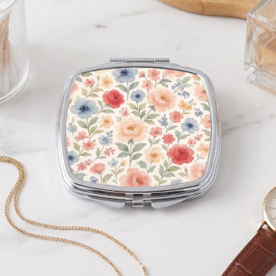 Classy Chic Compact Mirror With Floral Art Pattern