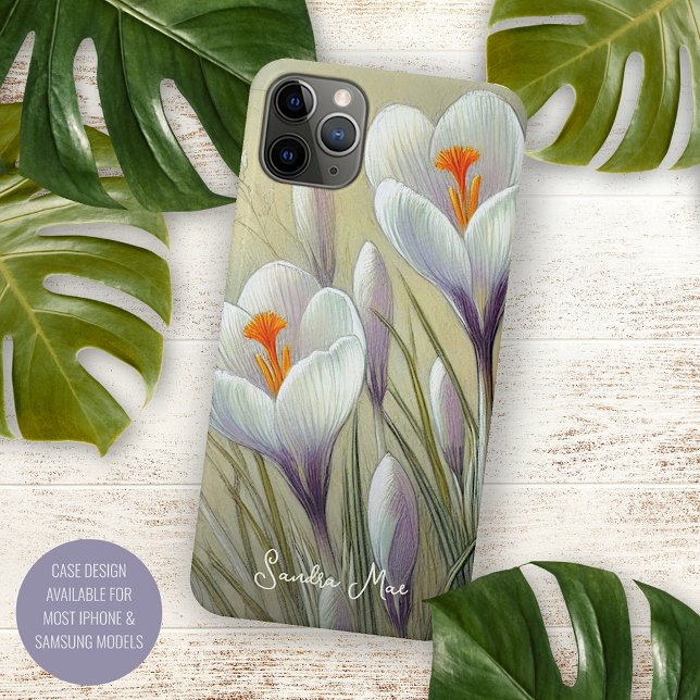 Classy Chic Crocuses Fine Art Botanical Drawing iPhone Case (Creator Uploaded)