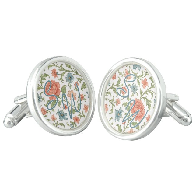 Classy Chic Cufflinks With Floral Art Pattern (Angled)