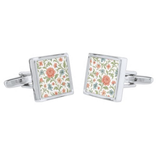 Classy Chic Cufflinks With Floral Art Pattern