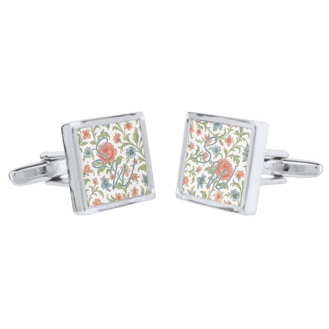 Classy Chic Cufflinks With Floral Art Pattern (Angled)