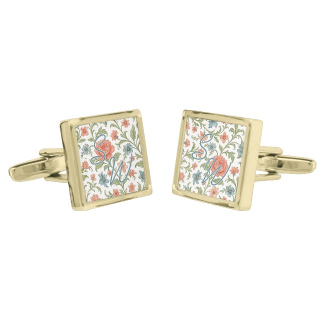 Classy Chic Cufflinks With Floral Art Pattern (Angled)
