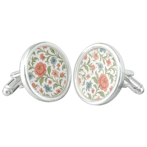 Classy Chic Cufflinks With Floral Art Pattern