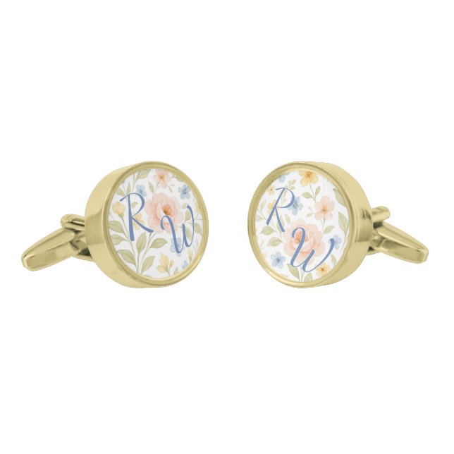 Classy Chic Cufflinks With Pastel Floral Art (Angled)