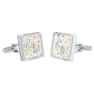 Classy Chic Cufflinks With Pastel Floral Art