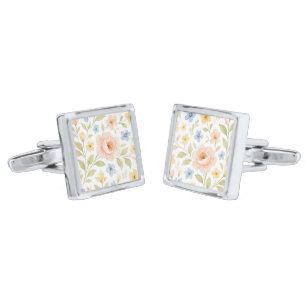 Classy Chic Cufflinks With Pastel Floral Art