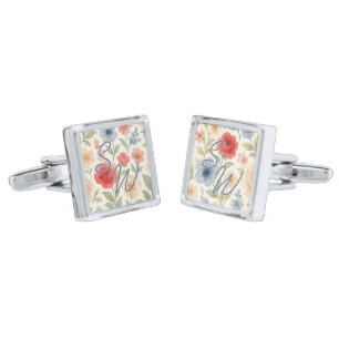 Classy Chic Cufflinks With Pastel Floral Art