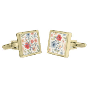 Classy Chic Cufflinks With Pastel Floral Art