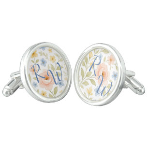 Classy Chic Cufflinks With Pastel Floral Art