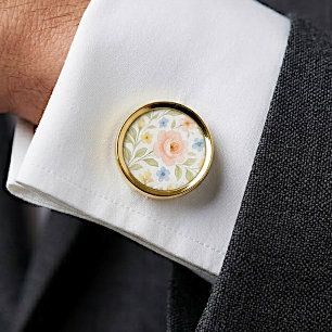 Classy Chic Cufflinks With Pastel Floral Art