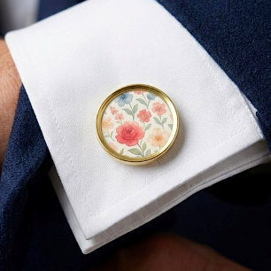 Classy Chic Cufflinks With Pastel Floral Art