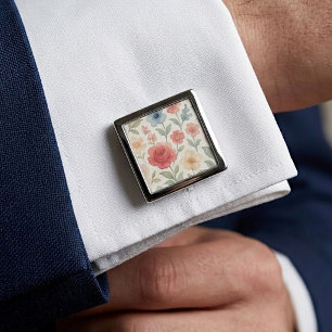 Classy Chic Cufflinks With Pastel Floral Art