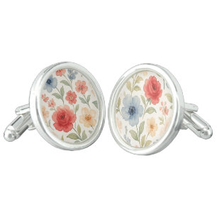 Classy Chic Cufflinks With Pastel Floral Art