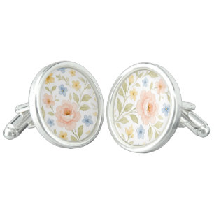 Classy Chic Cufflinks With Pastel Floral Art