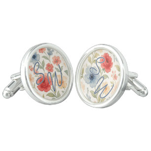 Classy Chic Cufflinks With Pastel Floral Art
