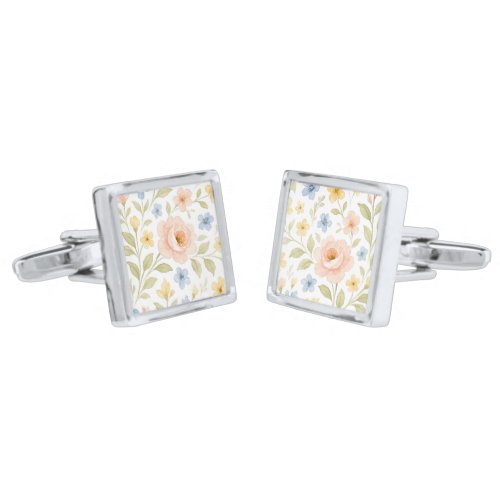 Classy Chic Cuflinks With Unique Pastel Floral Art Cufflinks