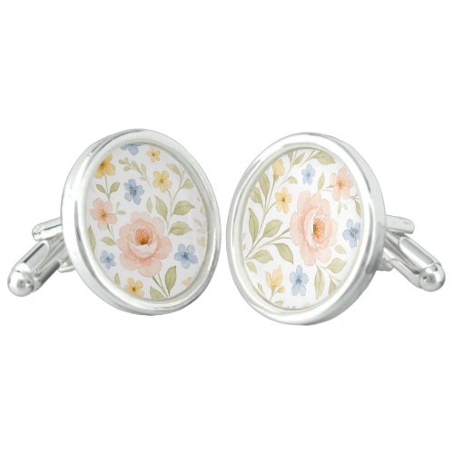Classy Chic Cuflinks With Unique Pastel Floral Art Cufflinks
