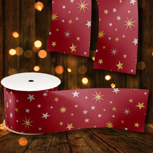 Classy Chic Elegant Gold Silver Red Christmas Star Satin Ribbon