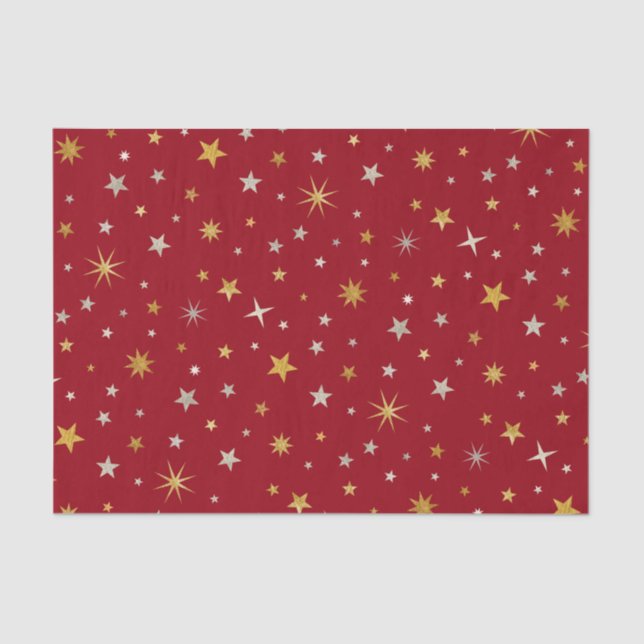Classy Chic Elegant Gold Silver Red Christmas Star Tissue Paper (Front)
