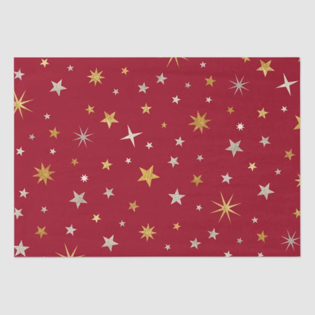 Classy Chic Elegant Gold Silver Red Christmas Star Tissue Paper (Front)