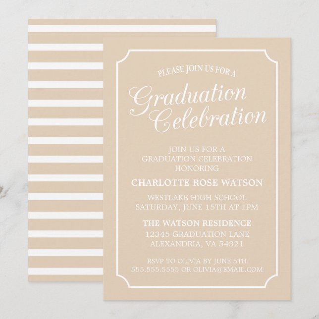 CLASSY CHIC ELEGANT GRADUATION PARTY INVITATION (Front/Back)