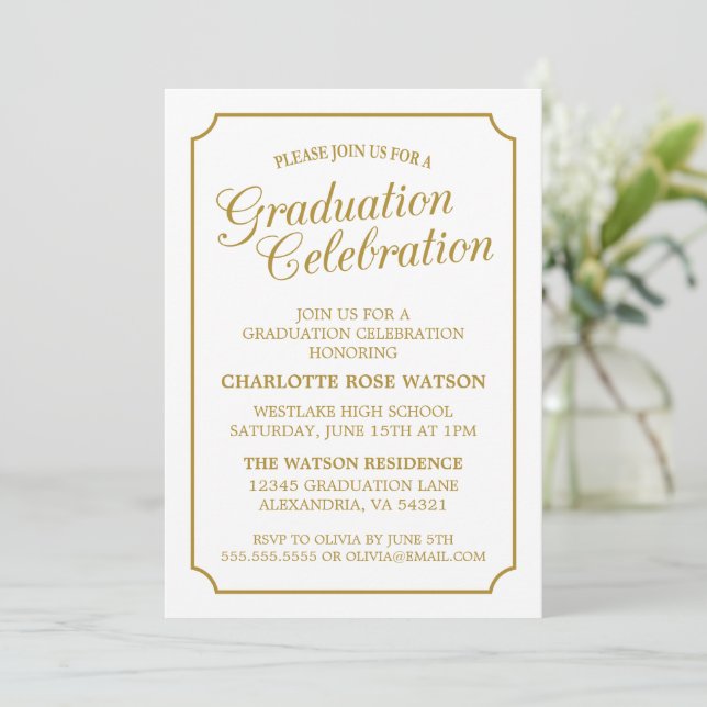 CLASSY CHIC ELEGANT GRADUATION PARTY INVITATION (Standing Front)