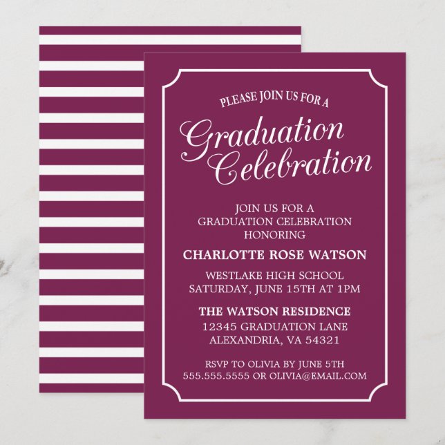 CLASSY CHIC ELEGANT GRADUATION PARTY INVITATION (Front/Back)