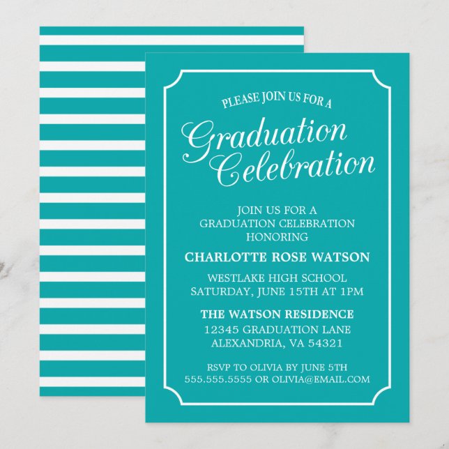 CLASSY CHIC ELEGANT GRADUATION PARTY INVITATION (Front/Back)