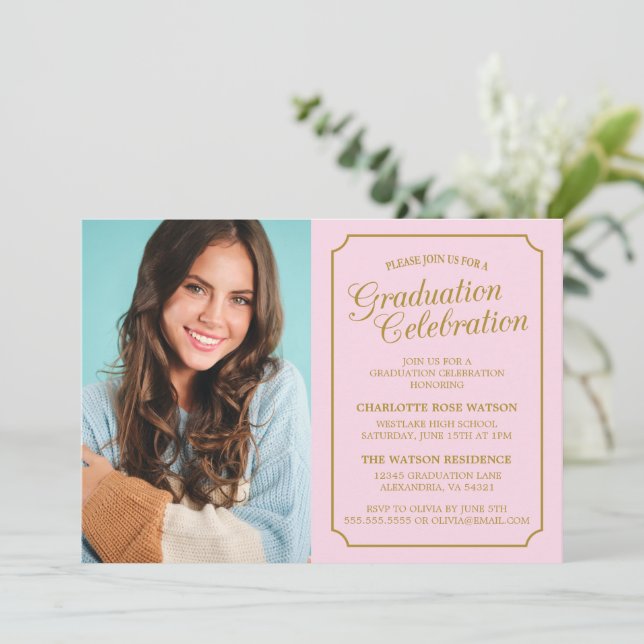 CLASSY CHIC ELEGANT GRADUATION PARTY INVITATION (Standing Front)