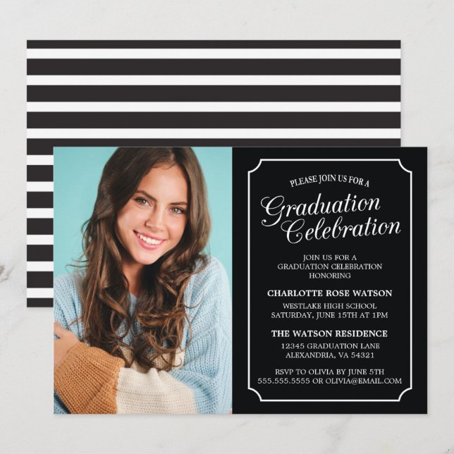 CLASSY CHIC ELEGANT GRADUATION PARTY INVITATION (Front/Back)