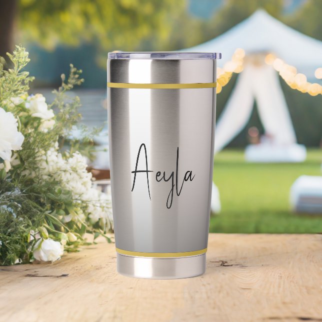 Classy Chic Elegant Modern Black Personalized Insulated Tumbler (Wedding)