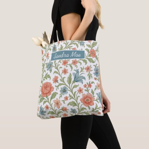 Classy Chic Floral Pattern Personalized Shopping Tote Bag