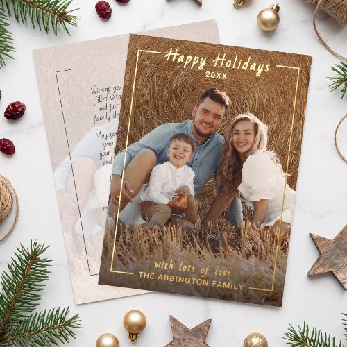 Classy Chic Gold Foil Happy Holidays Family Photo Holiday Card