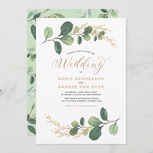 Classy + Chic Greenery Botanical Garden Wedding Invitation (Front/Back)