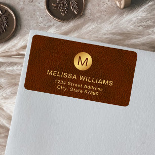 Classy Chic Initial Brown Texture & Gold Address Label