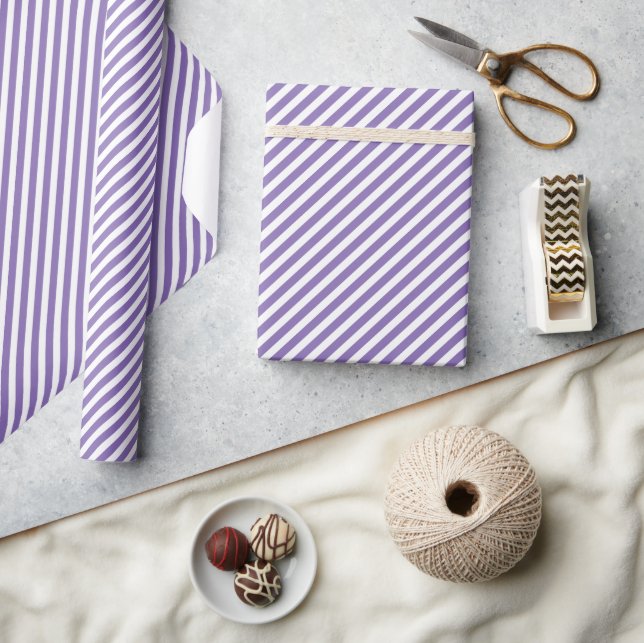 Classy Chic Lavender Violet White Stripes Pattern Wrapping Paper (Crafts)
