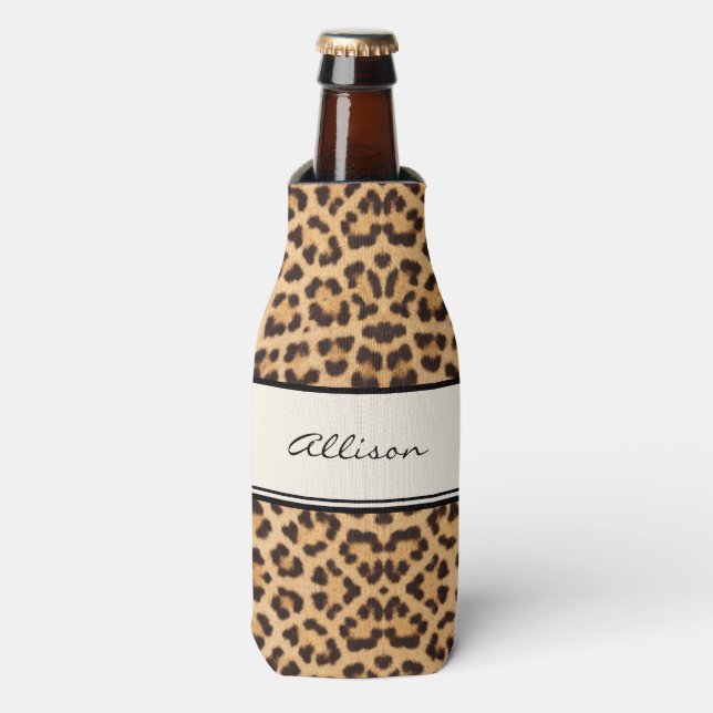 Classy Chic Leopard Print Personalized Bottle Cooler (Bottle Front)
