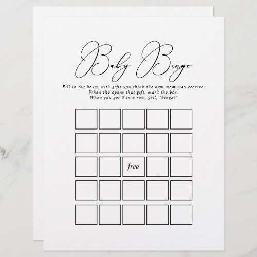 Classy Chic Minimalist Baby Bingo Shower Game