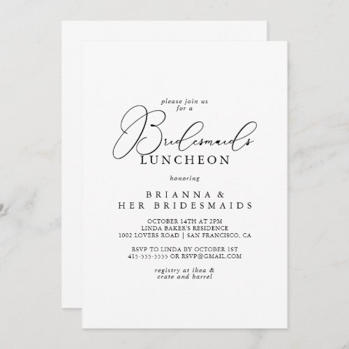 Classy Chic Minimalist Bridesmaids Luncheon Shower Invitation