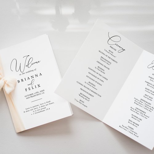 Classy Chic Minimalist Folded Wedding  Program