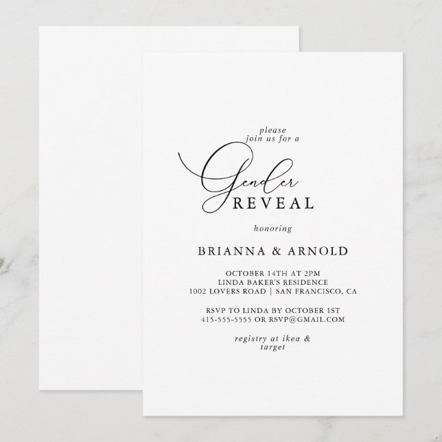 Classy Chic Minimalist Gender Reveal Party  Invitation (Front/Back)