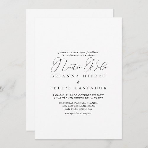 Classy Chic Minimalist Nuestra Boda Wedding  Invitation